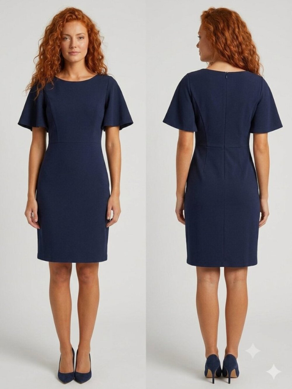 Women's Navy Flutter-Sleeve Sheath Dress Enfocus Studio